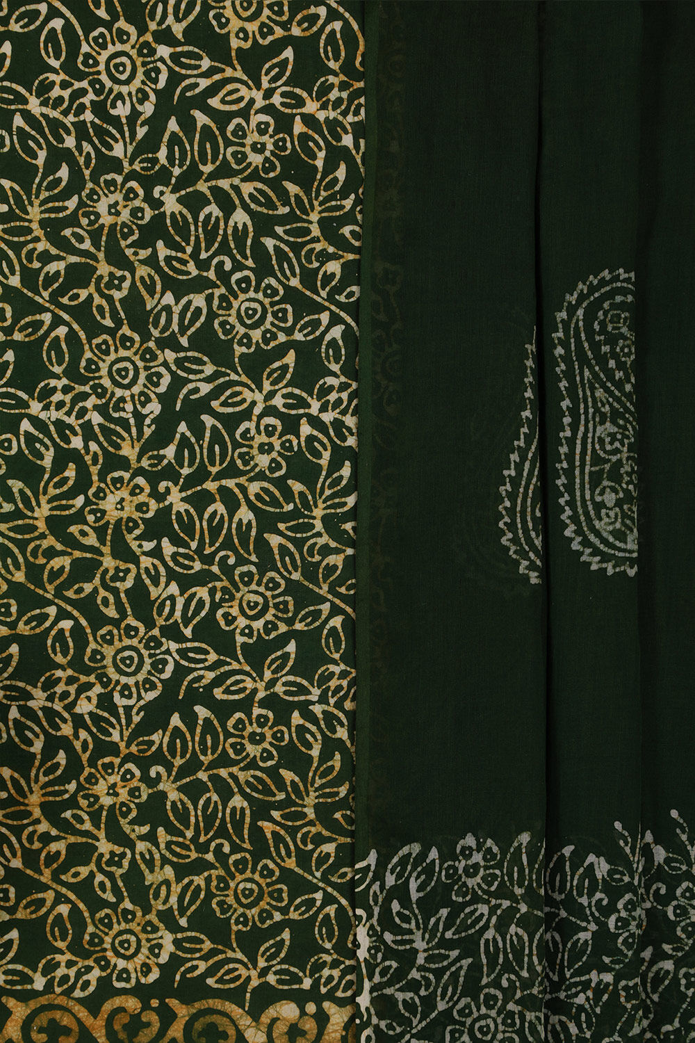 Dark Green Pure Cotton Batik Unstitched Suit Set image number null