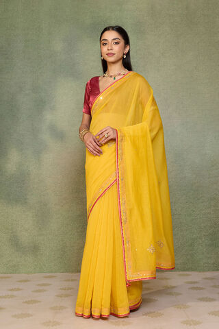 Yellow   Pure Silk Cotton Embroidered Saree thumbnail image number null