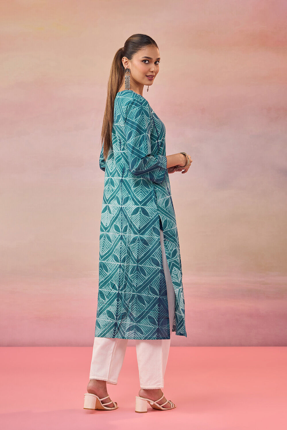 Blue Pure Cotton Tie & Dye Shibori Kurta image number null