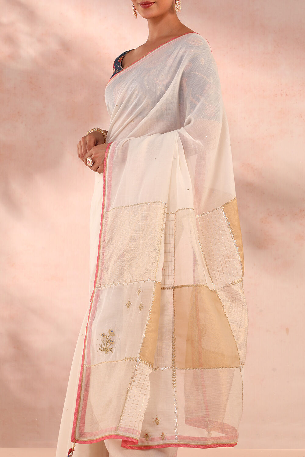 Off White Pure Silk Cotton Embroidery Saree image number null