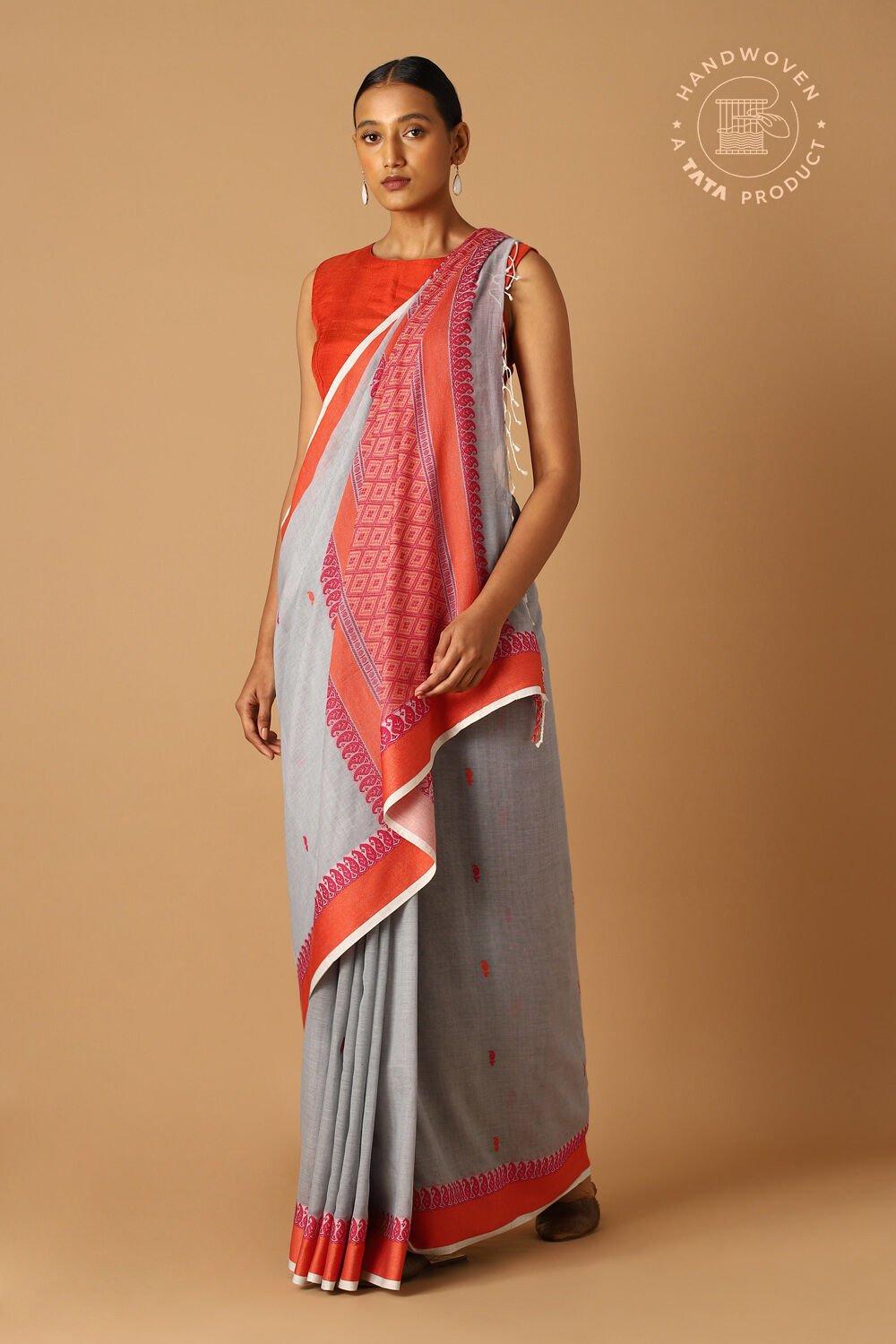 Grey Pure Cotton Jamdani Saree image number null