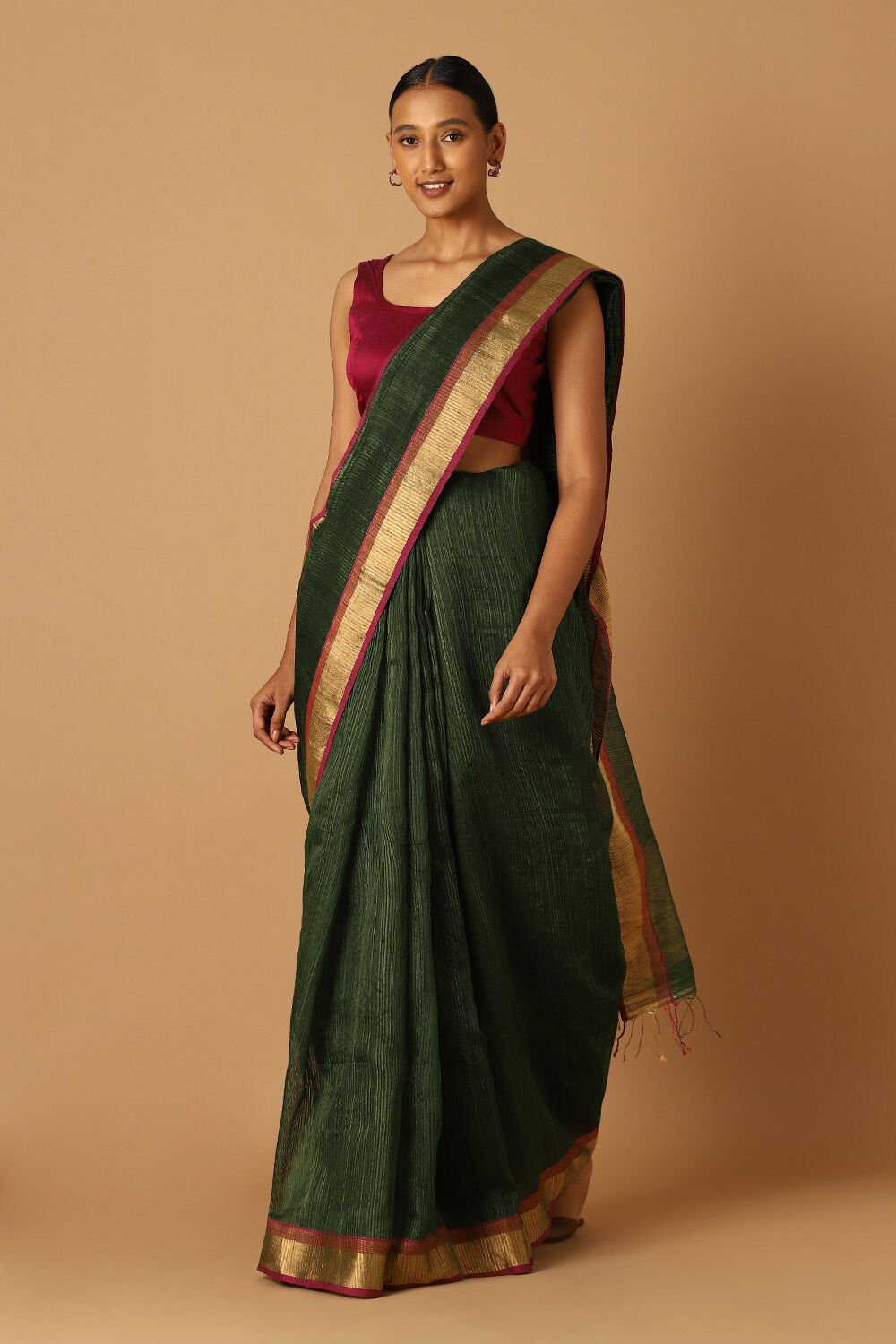Dark Green Pure Silk Vanya Bengal Saree image number null