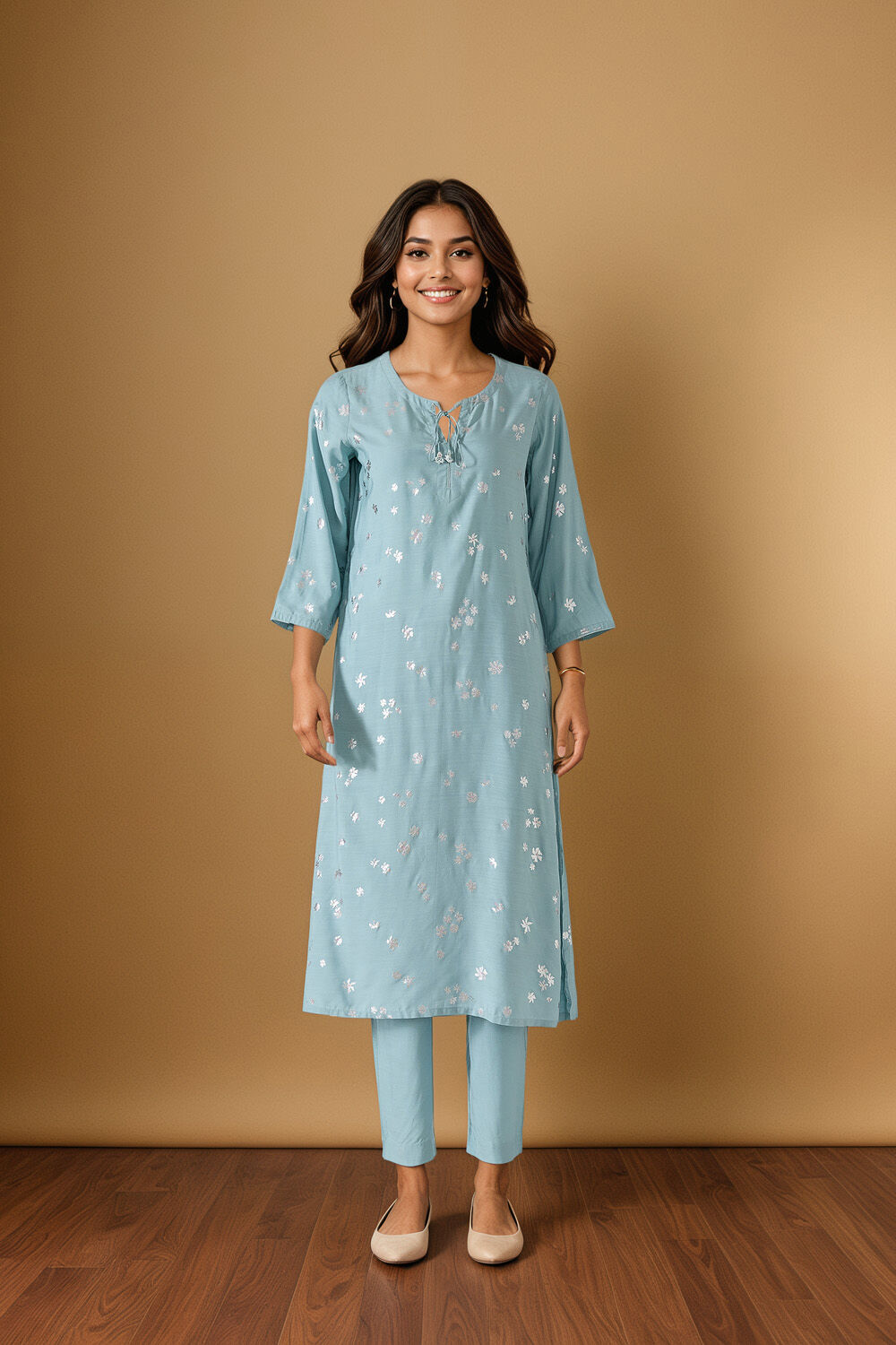 Light Blue Screen Printed Pure Viscose Kurta Set image number null