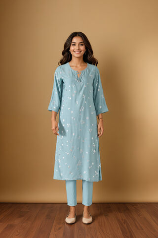 Light Blue Screen Printed Pure Viscose Kurta Set thumbnail image number null