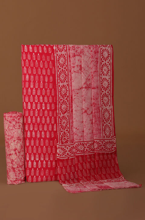 Dark Pink Pure Cotton Batik Unstitched Suit Set