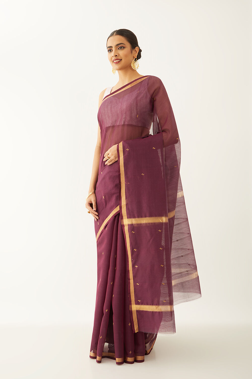 Purple Pure Silk Cotton Woven Chanderi Saree image number null