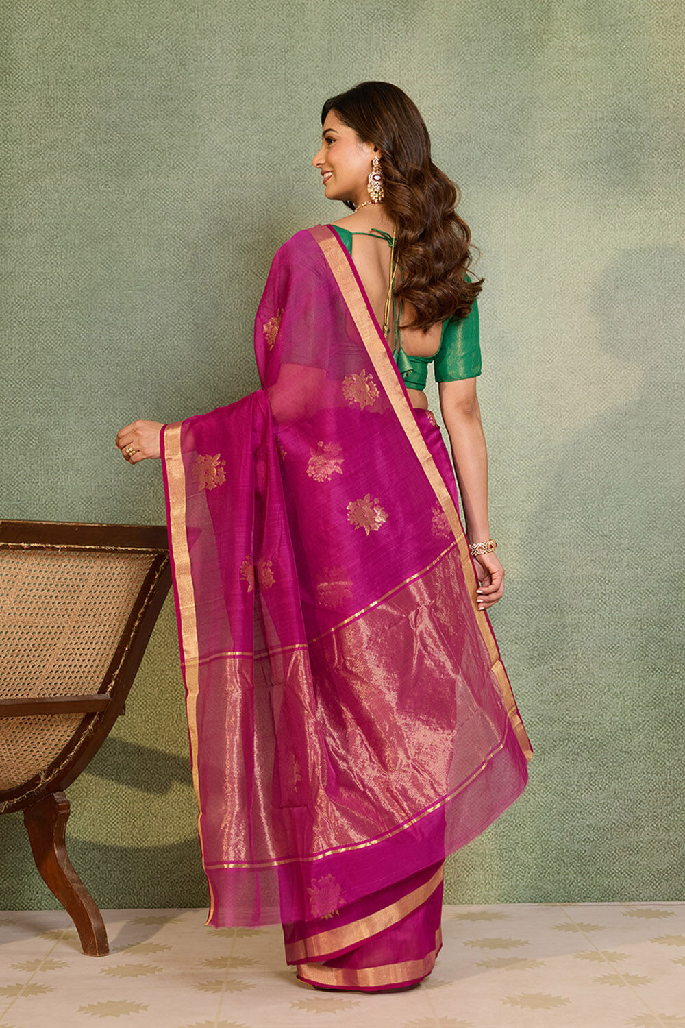 Dark Pink Woven Pure Silk Cotton Chanderi Saree image number null