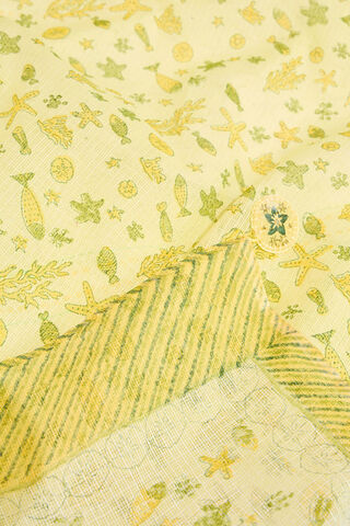Light Yellow Bengal Pure Cotton Kota Printed Embroidery Saree thumbnail image number null