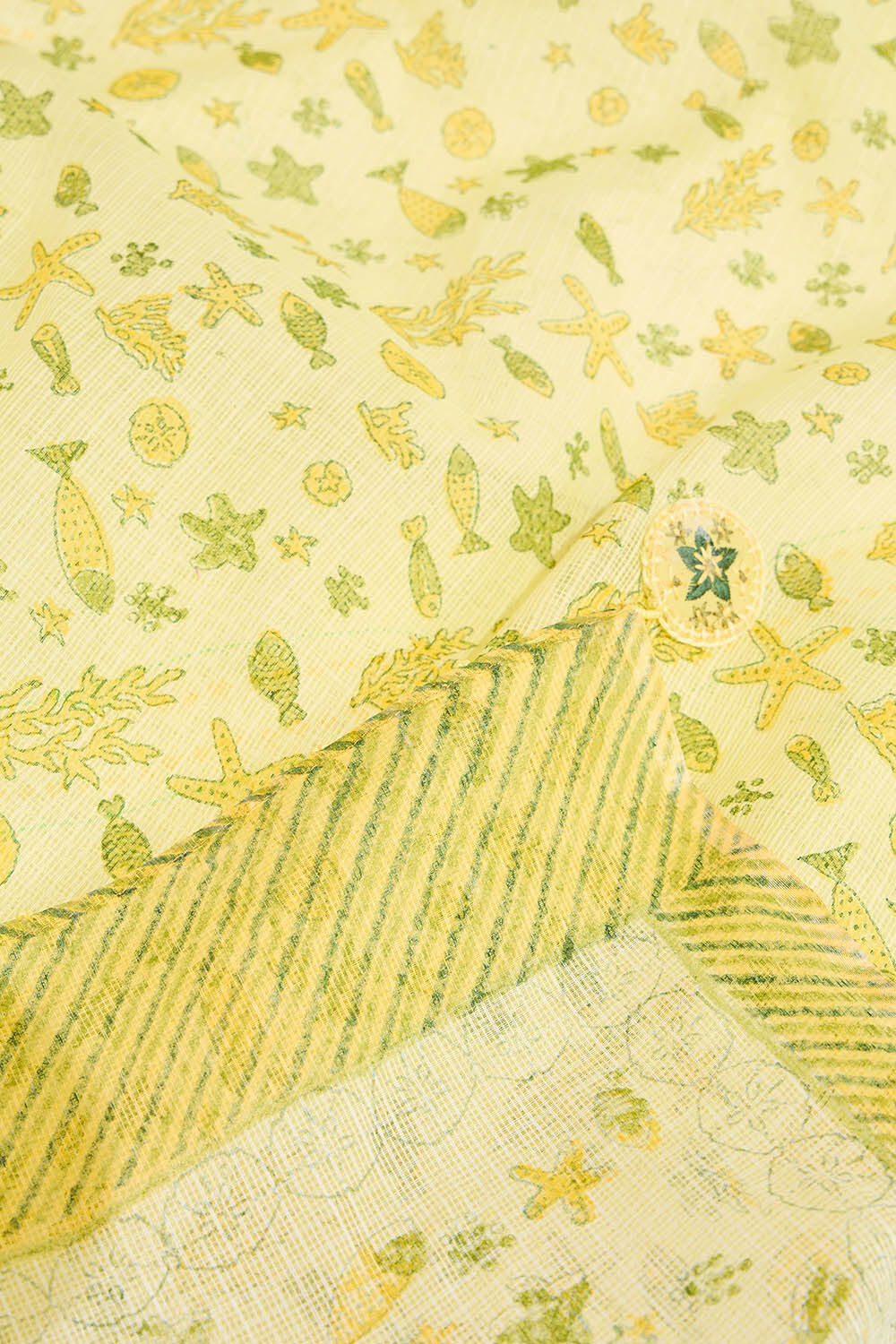 Light Yellow Bengal Pure Cotton Kota Printed Embroidery Saree image number null