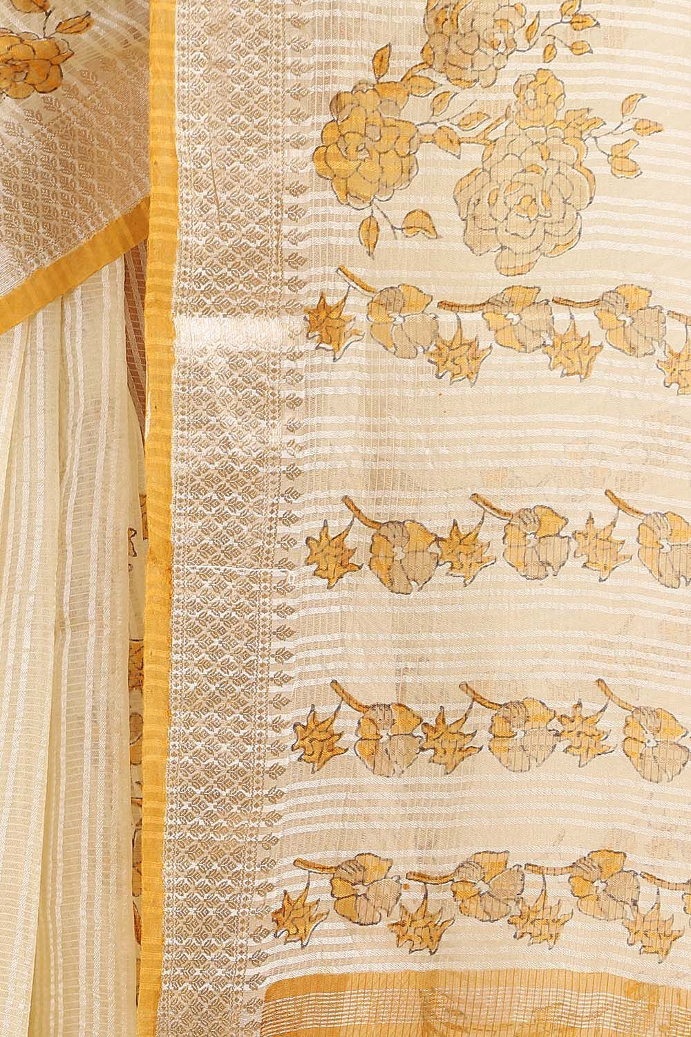 Yellow Pure Organza Printed Saree image number null