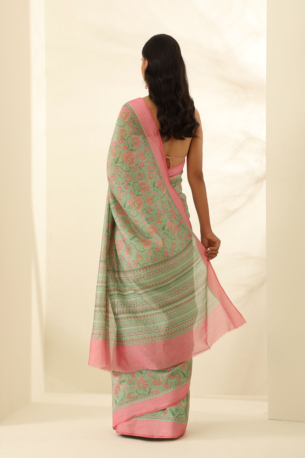 Light Green Pure Silk Cotton Printed Saree image number null