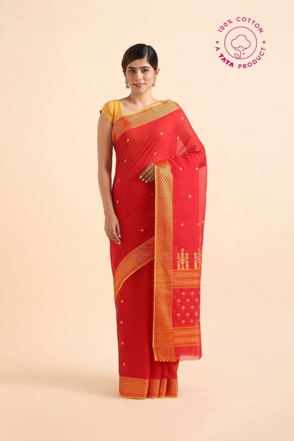 Red Pure Cotton Jamdani Saree image number null