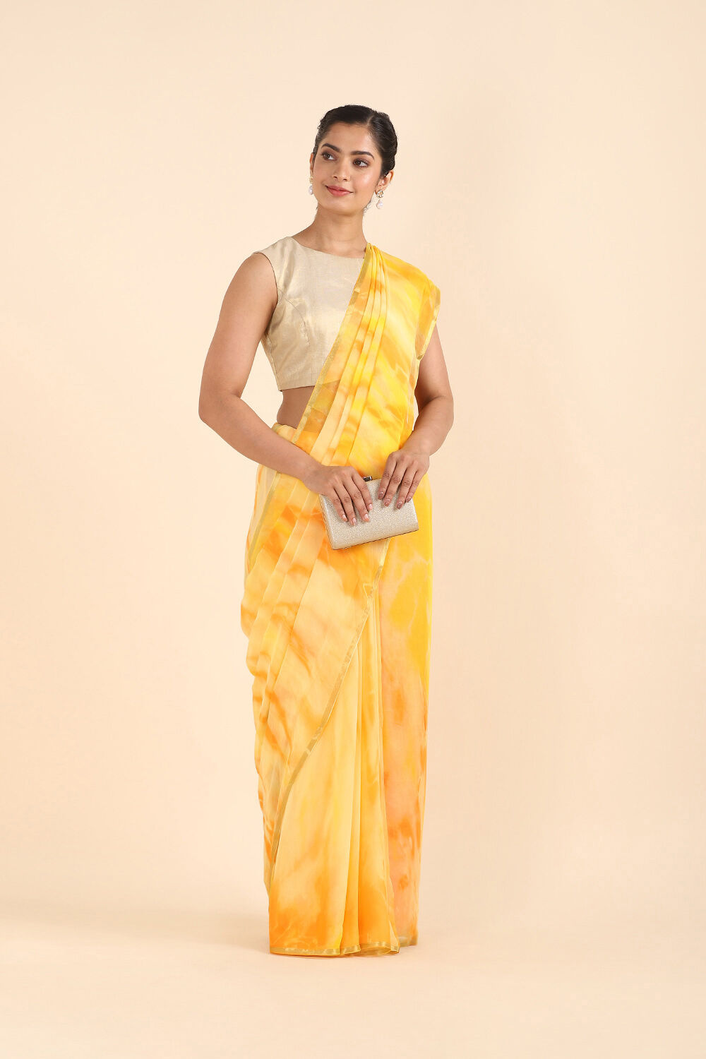 Yellow Viscose Pure Chiffon Tie and Dye Saree image number null