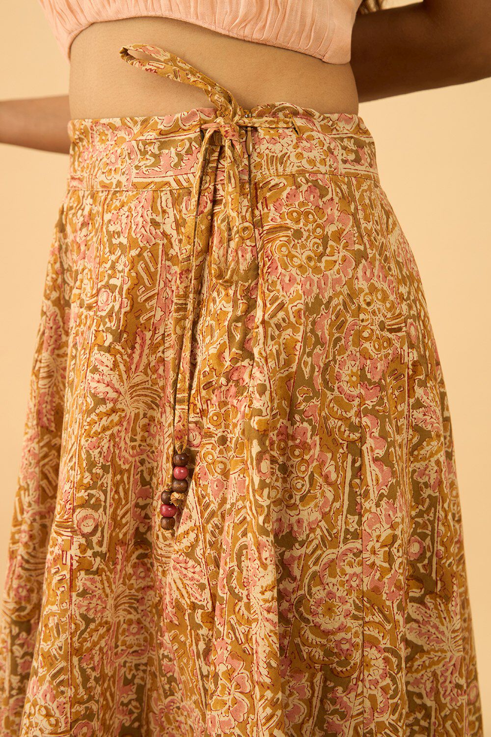 Light Green Printed Kalamkari Pure Cotton Ethnic Skirt image number null