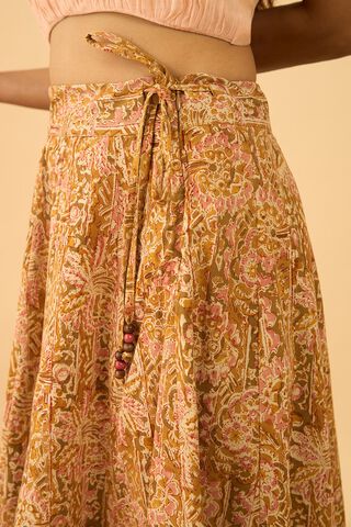 Light Green Printed Kalamkari Pure Cotton Ethnic Skirt thumbnail image number null