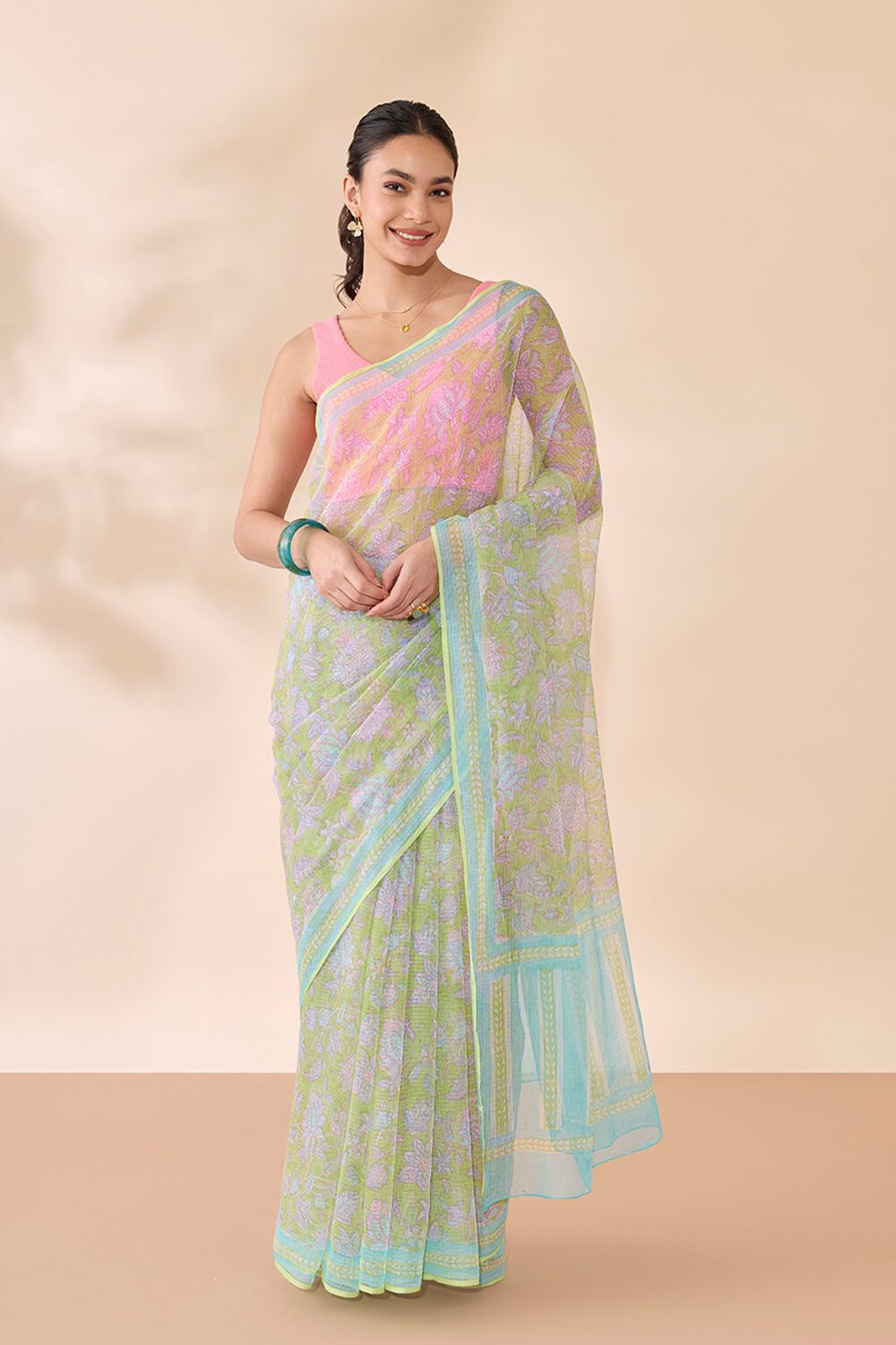 Green Rajasthan Block Printed Pure Cotton Kota Saree image number null
