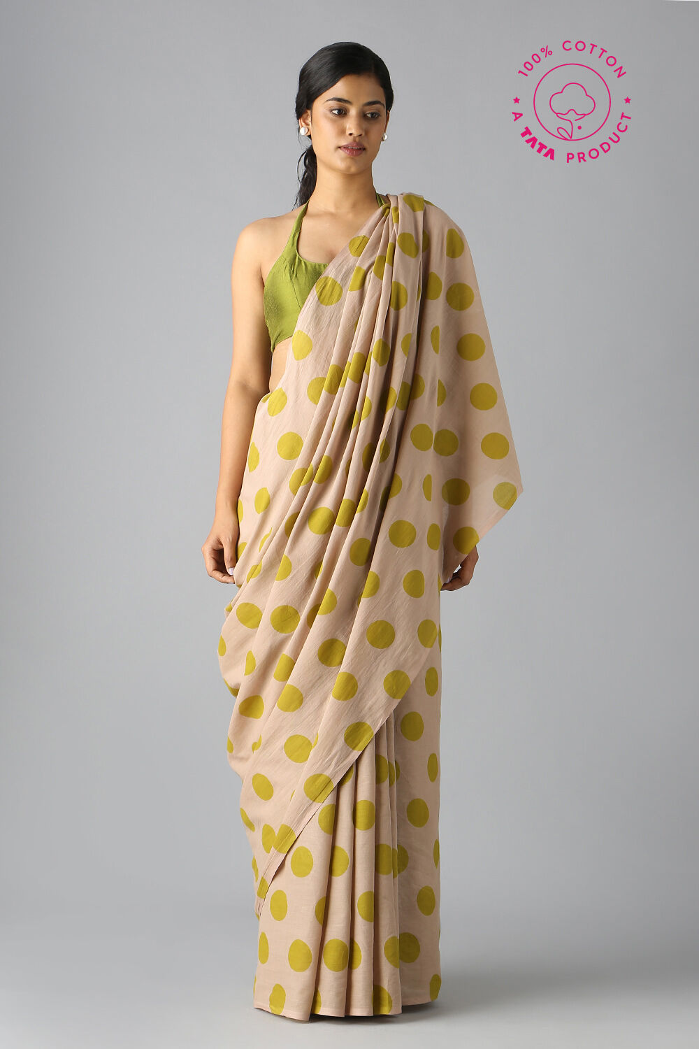 Beige Pure Cotton Printed Saree image number null