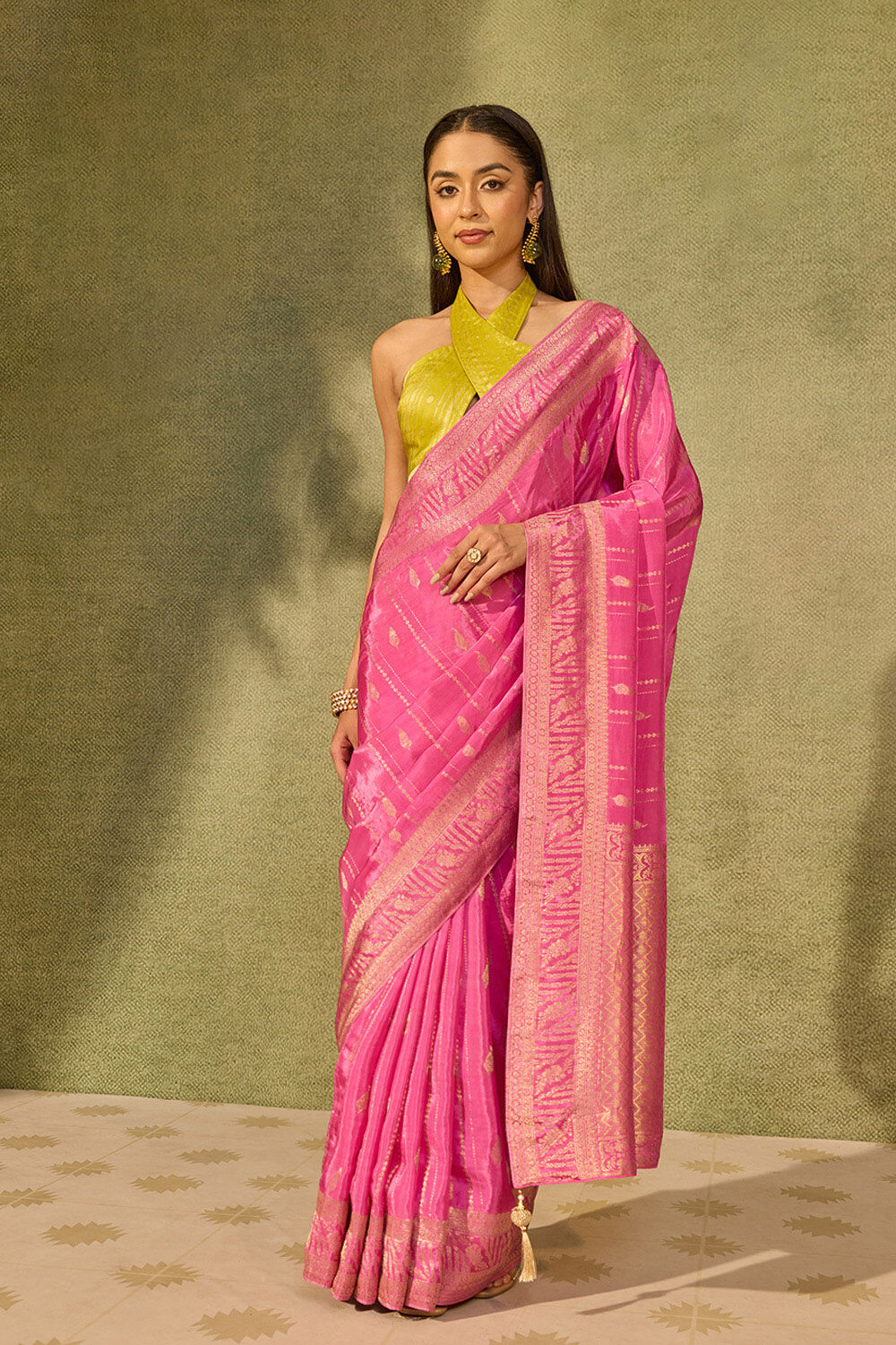 Pink Woven Pure Viscose Saree image number null