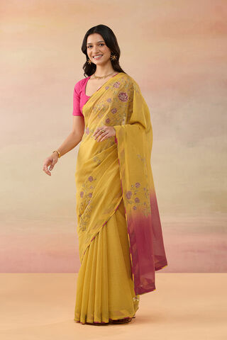 Dark Yellow Pure Silk Cotton Embroidered Saree thumbnail image number null