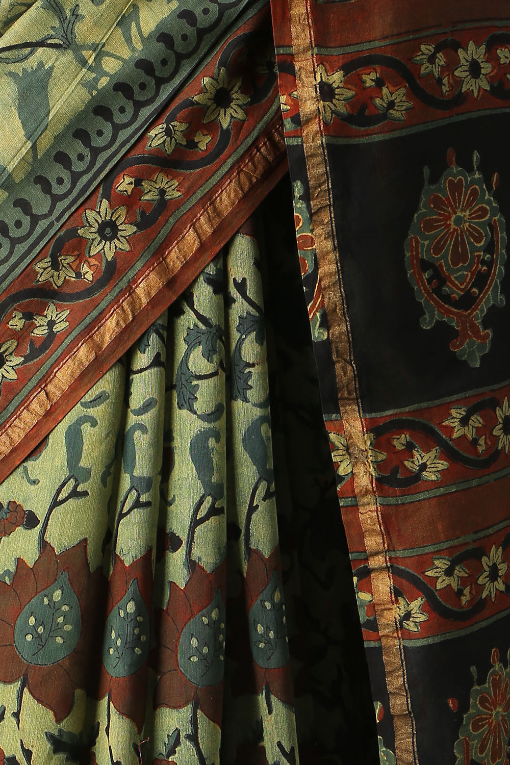 Light Green Pure Silk Cotton Bagru Printed Saree image number null