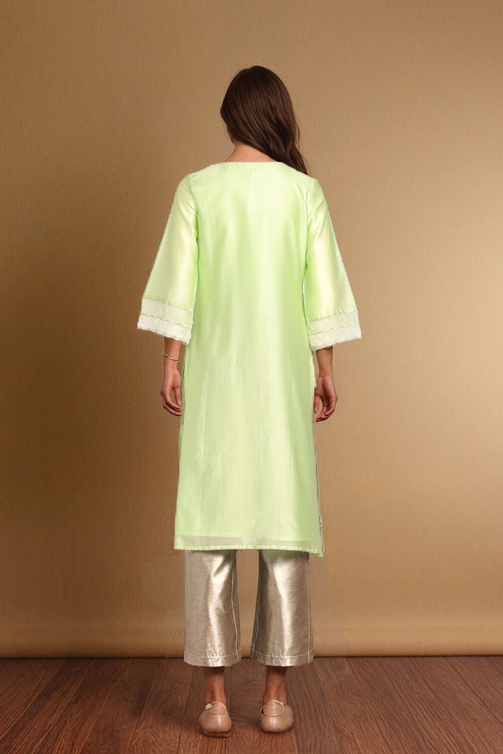 Light Green Pure Silk Cotton Embroidered Kurta image number null