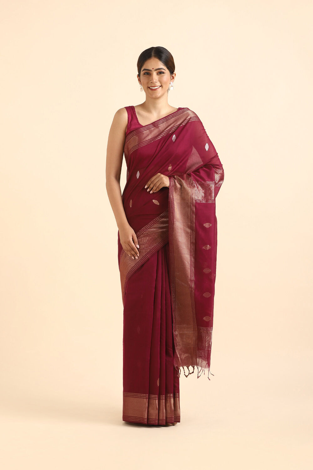 Dark Pink Pure Silk Cotton Maheshwari Saree image number null