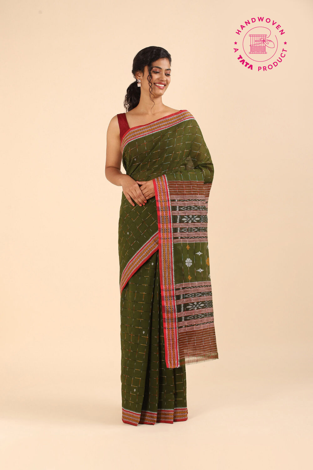 Dark Pure Green Cotton Odissa Ikat image number null