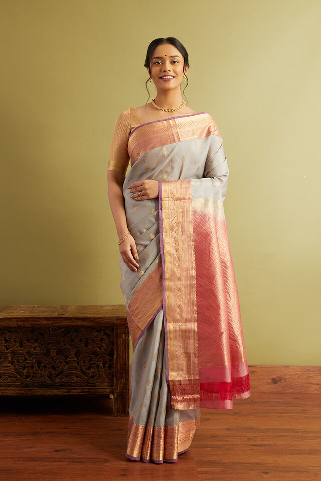 Grey Woven Silk Viscose Kanjivaram Inspired Design Saree