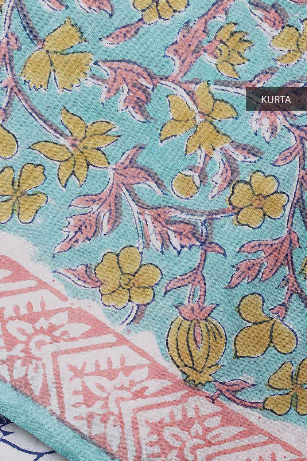 Blue Cotton Block Printed Unstitched Suit Set image number null