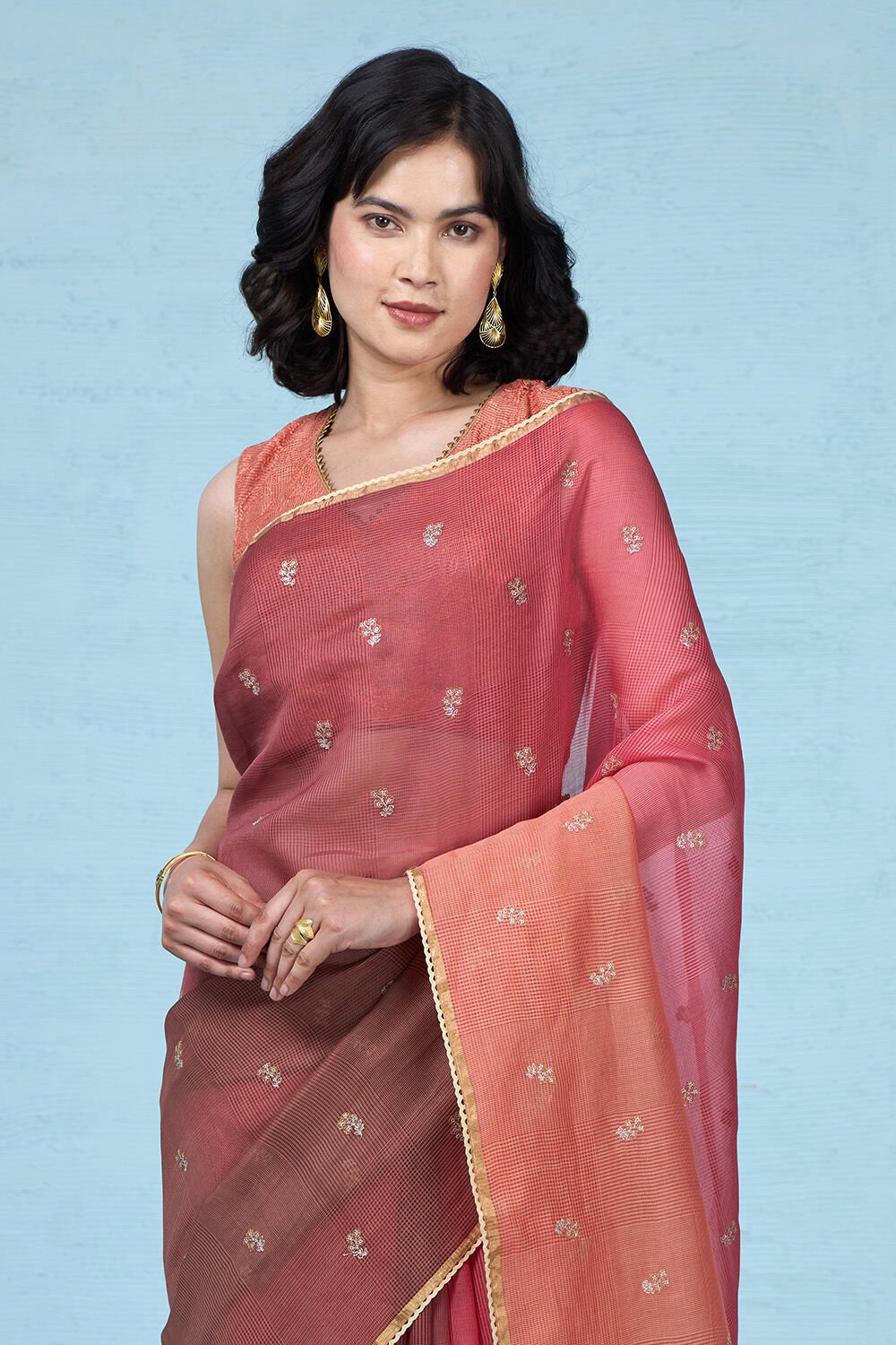 Pink Pure Silk Cotton Embroidered Saree image number null