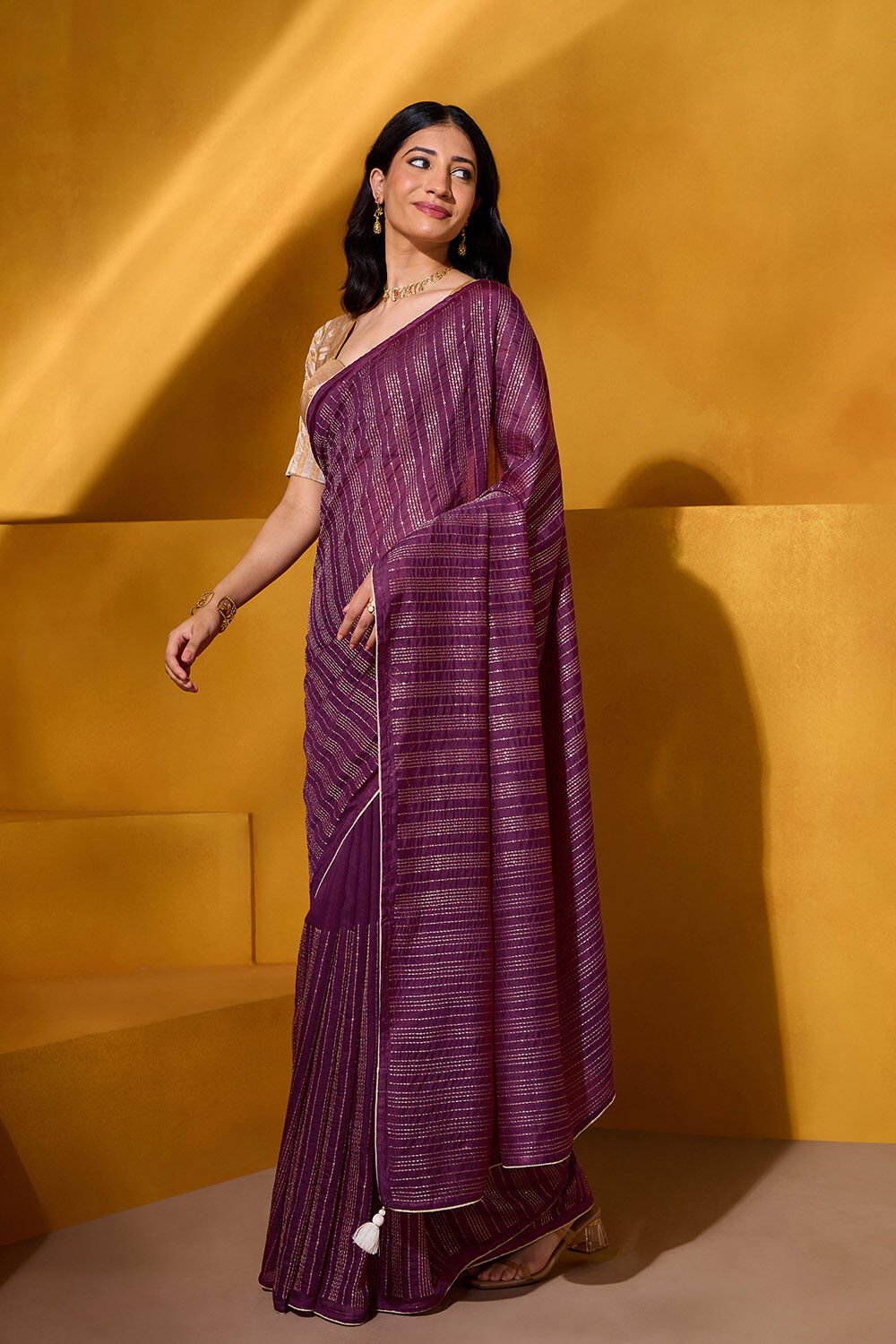 Dark Pink Silk Modal Embroidered Saree image number null