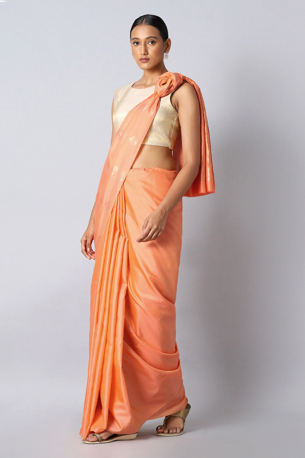 Light Orange Pure Silk Tencel South Saree image number null