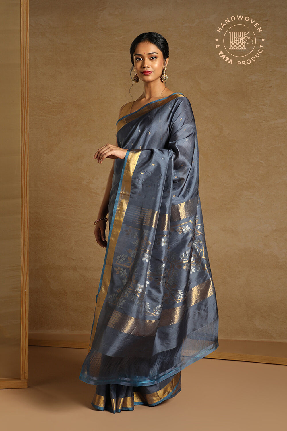 Grey Pure Silk Uppada Jamdani Saree image number null