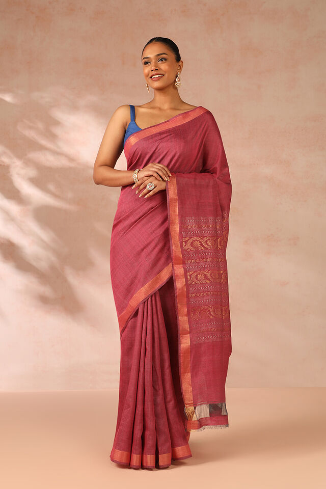 Pink Woven Chattisgarh Pure Tussar Silk Saree