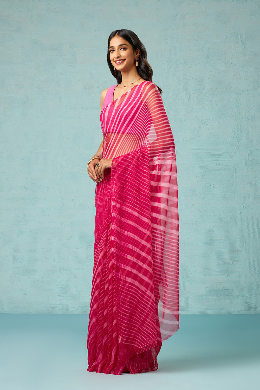 Pink Rajasthan Pure Silk Georgette Tie & Dye Leheriya Saree image number null