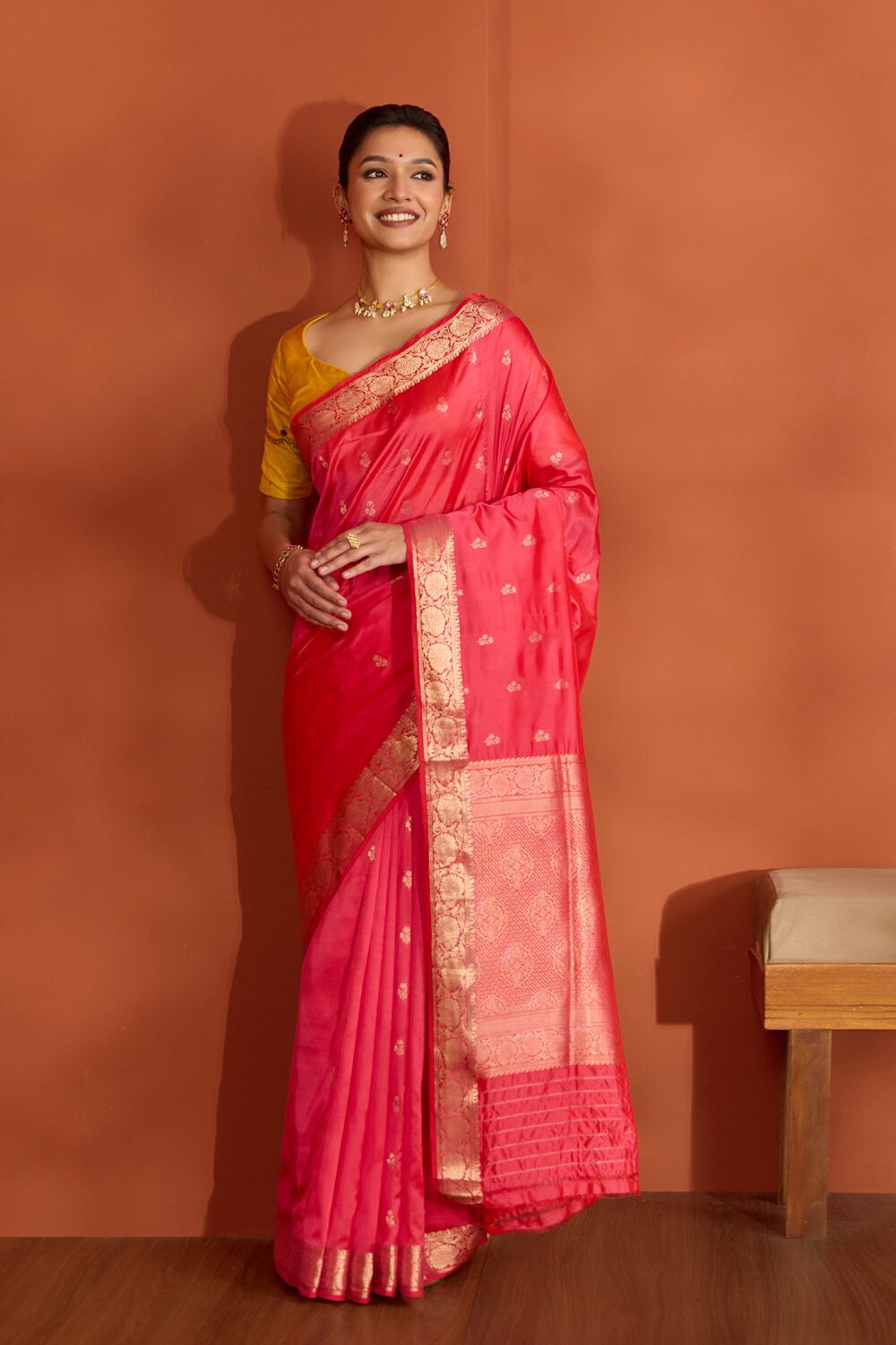 Pink Silk Viscose Cutwork Banarasi Saree image number null