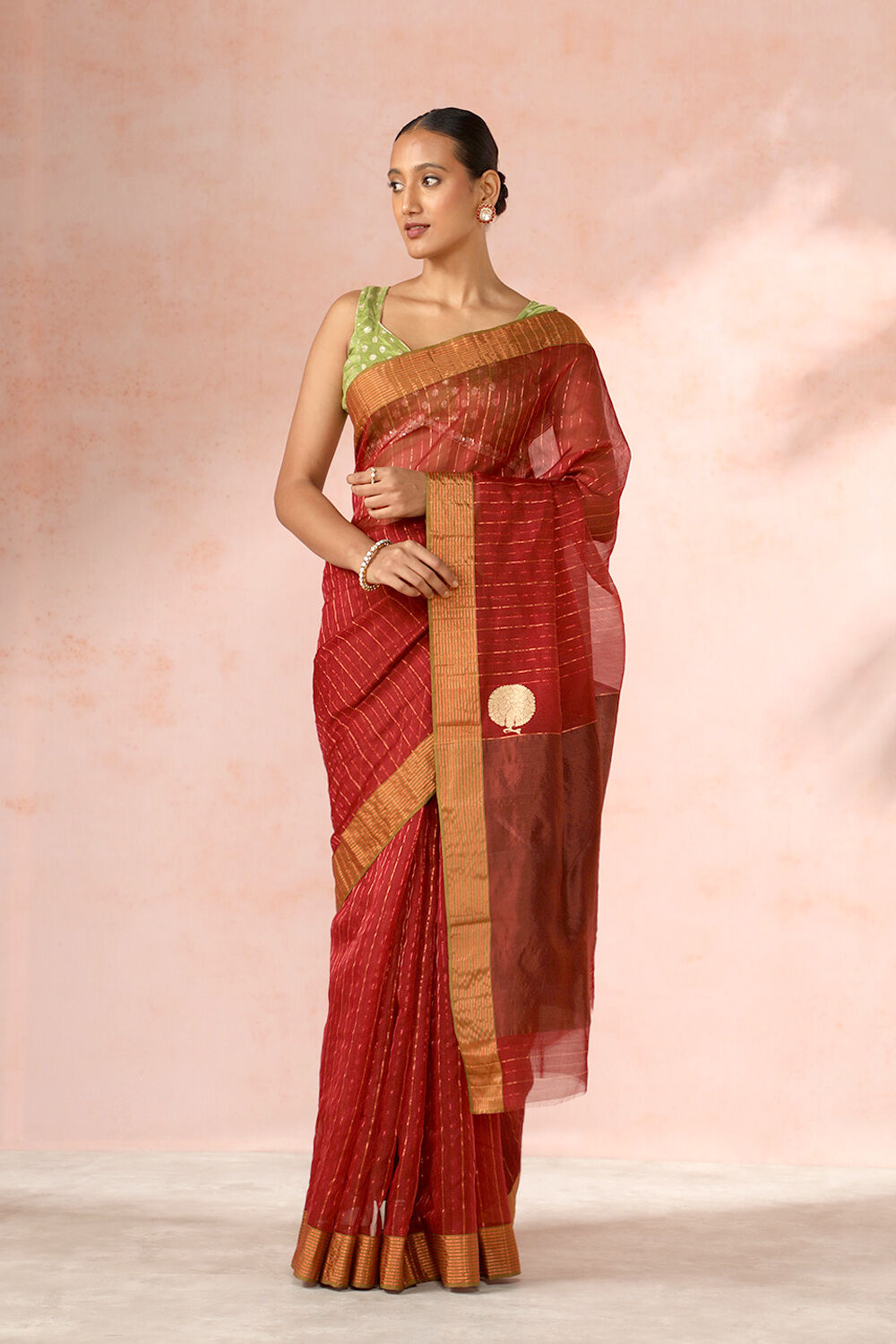 Red Chanderi Pure Silk Cotton Woven Saree image number null