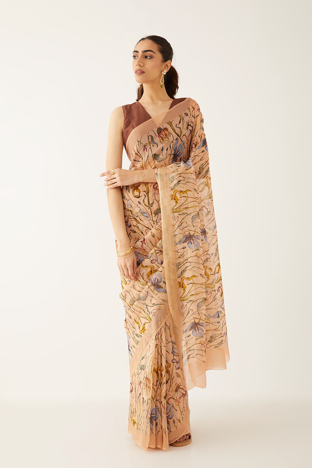Orange Viscose Organza Digital Printed Saree image number null