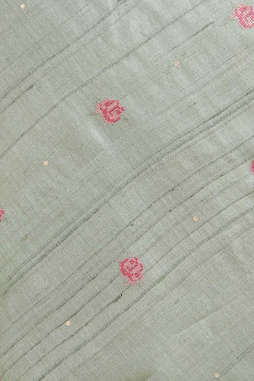 Grey Pure Tussar Silk Embroidered Saree image number null