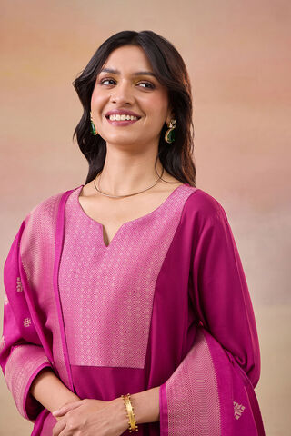 Dark Pink Brocade Pure Viscose Kurta Set thumbnail image number null