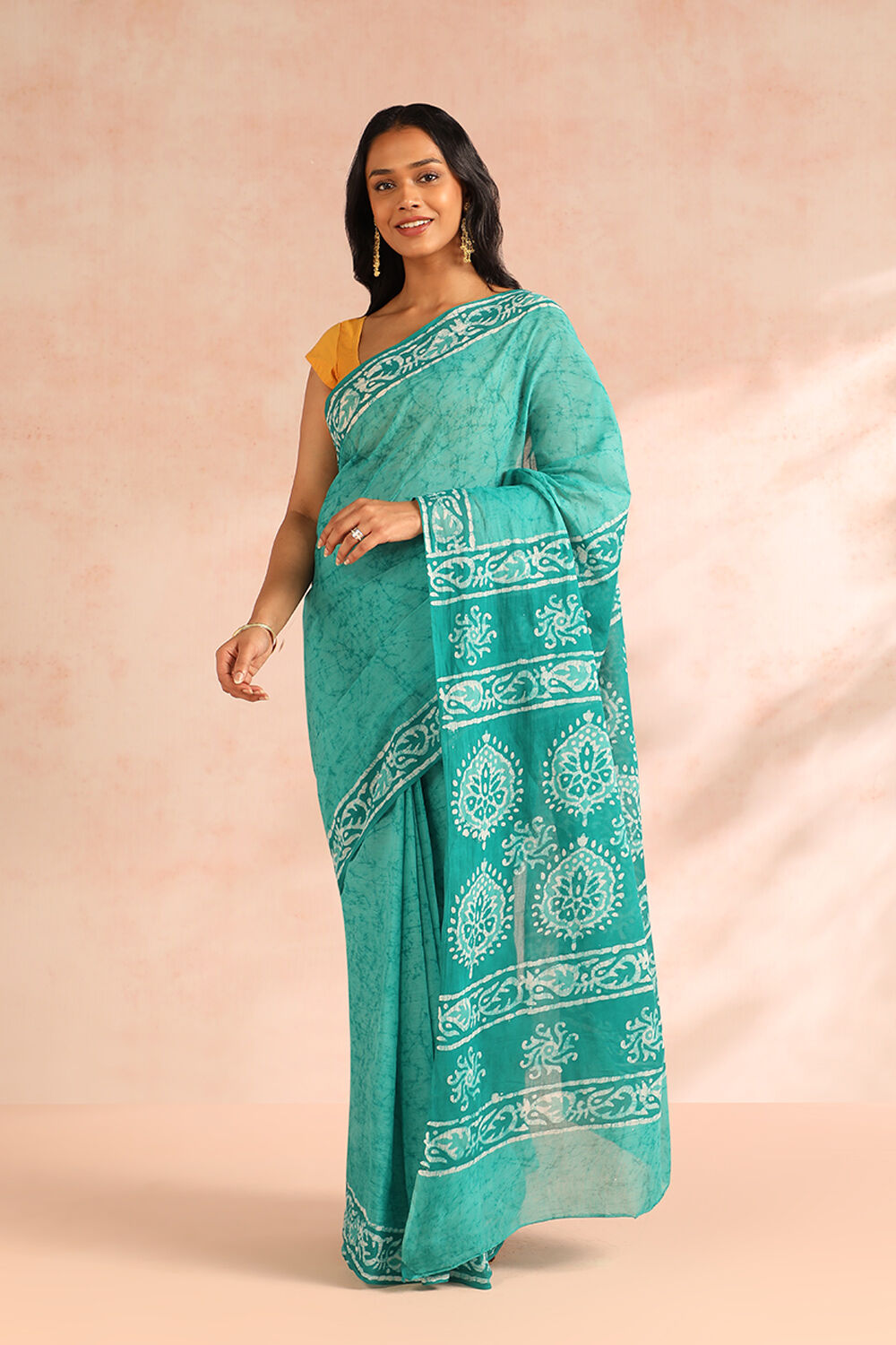 Light Green Ujjain Pure Cotton Printed Saree image number null