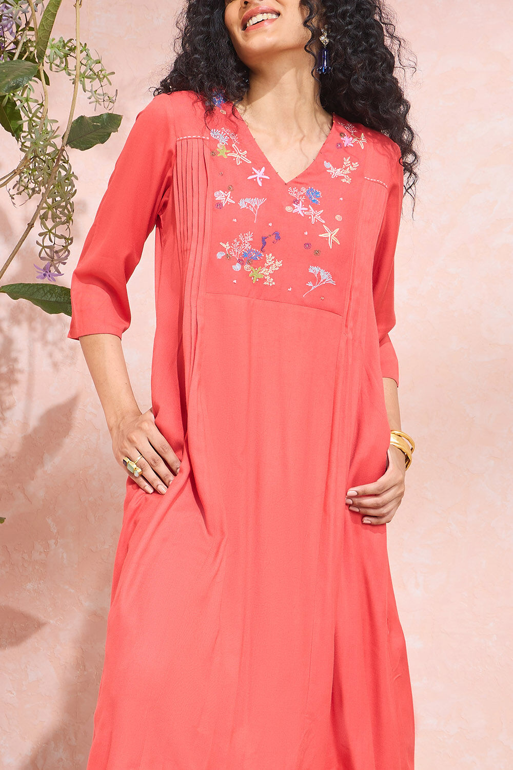 Orange Viscose Embroidered Kurta image number null