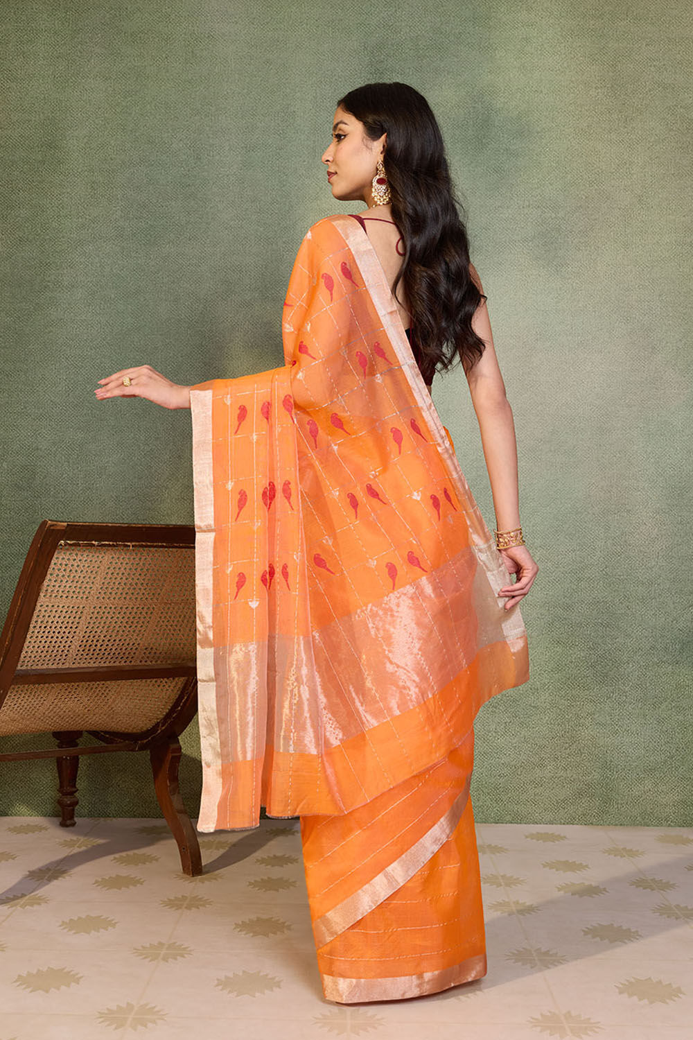 Orange Woven Pure Silk Cotton Chanderi Saree image number null