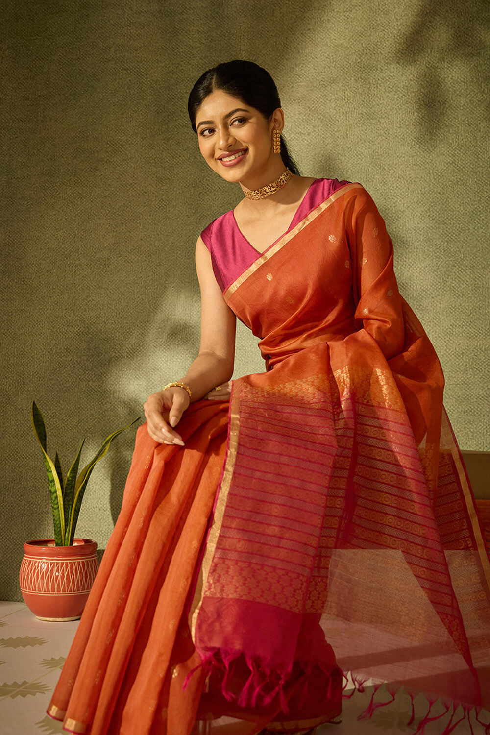 Light Orange Woven South Pure Silk Cotton Saree image number null