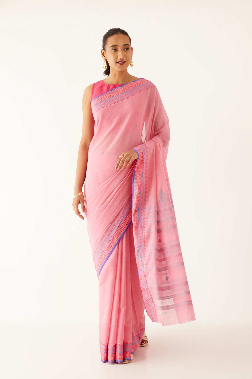 Light Pink Pure Cotton Bengali Jamdani Saree image number null
