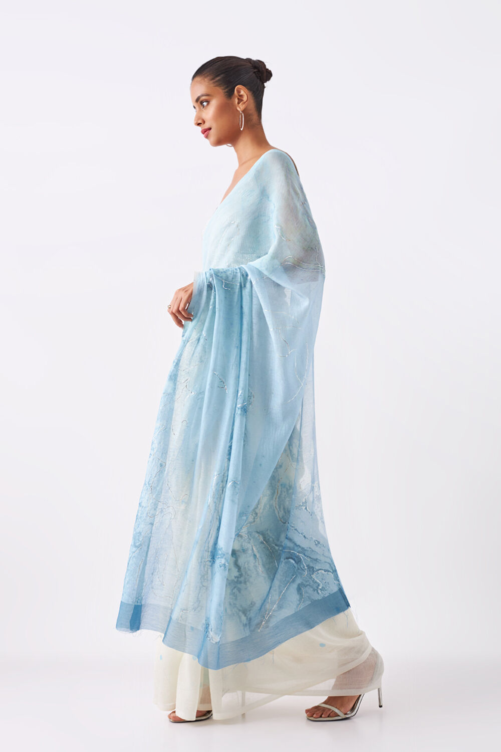 Blue Pure Silk Cotton Digital Printed Saree image number null