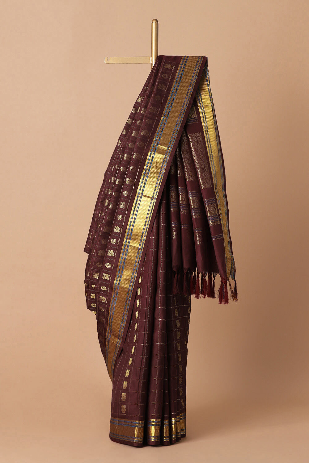 Dark Red Pure Silk Kanjivaram Saree image number null