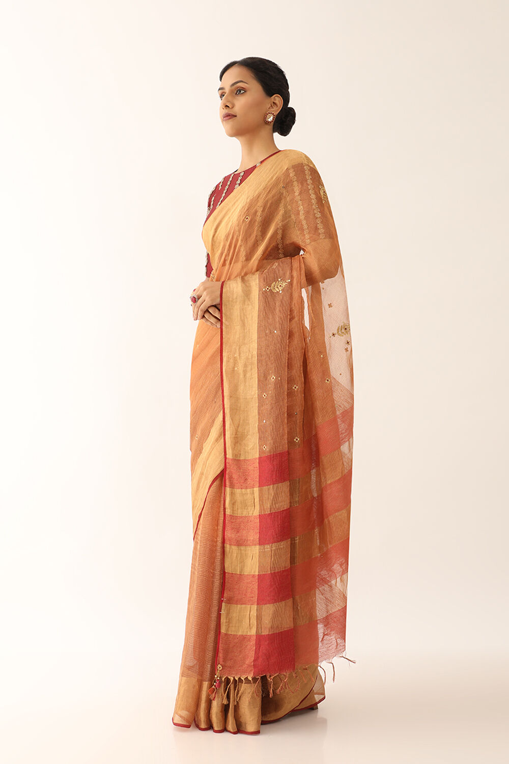 Orange Pure Silk Tissue Embroidery Saree image number null