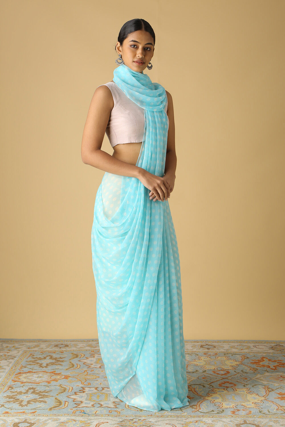 Blue Viscose Chiffon Digital Printed Saree image number null