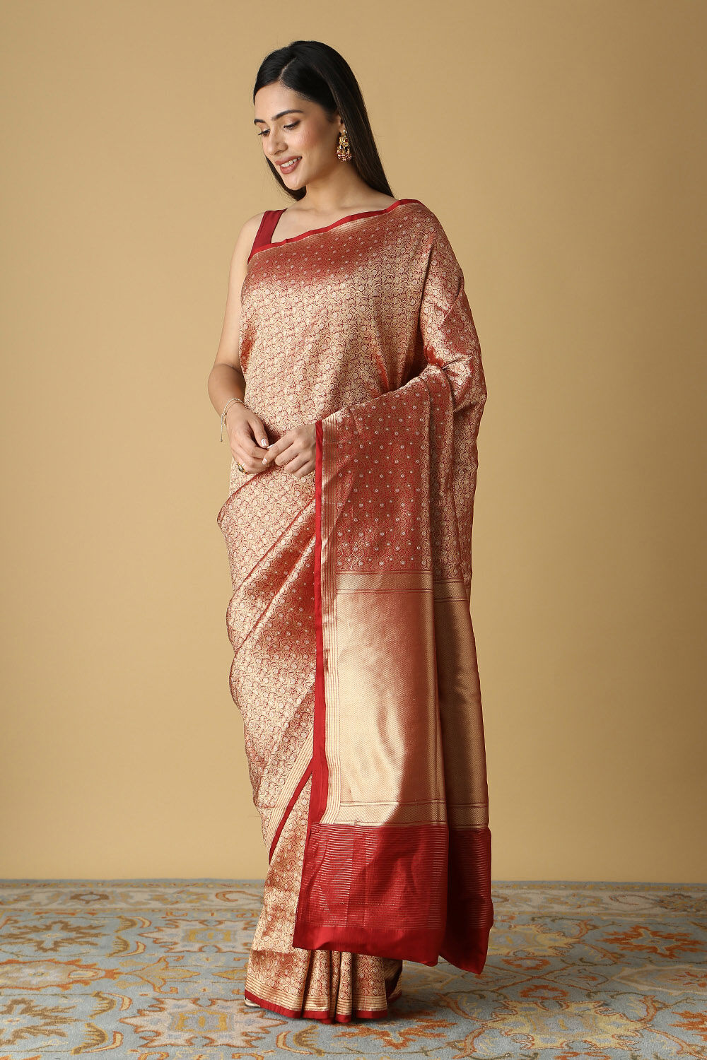 Dark Red Pure Silk Banarasi Saree image number null